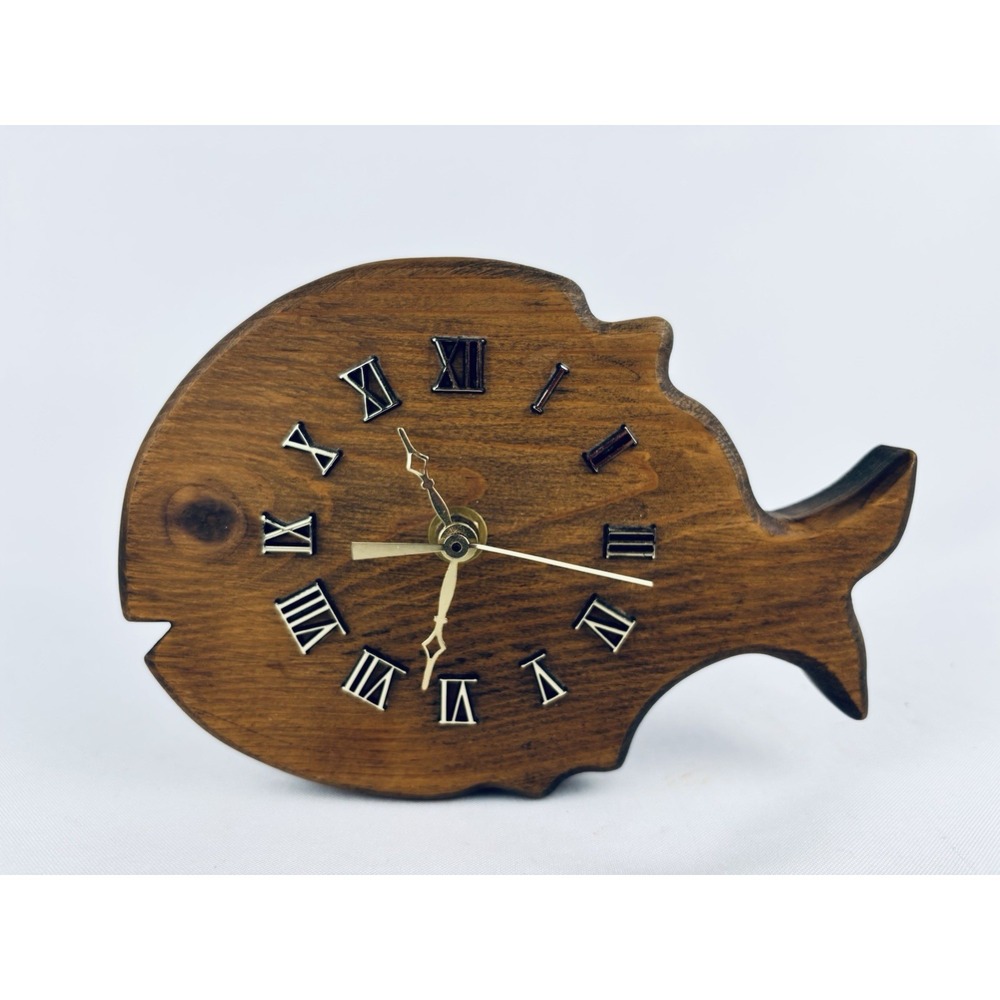 Vintage Hand Carved Wood Fish‎ Wall Clock - Retro Shabby Chic Cottagecore Works!